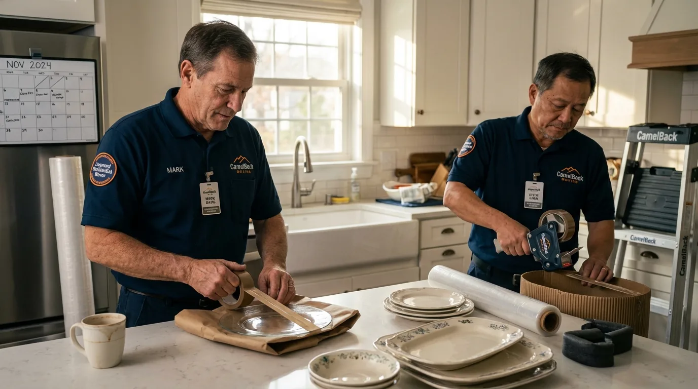 Professional crew packing kitchen dishware in Hermitage, PA